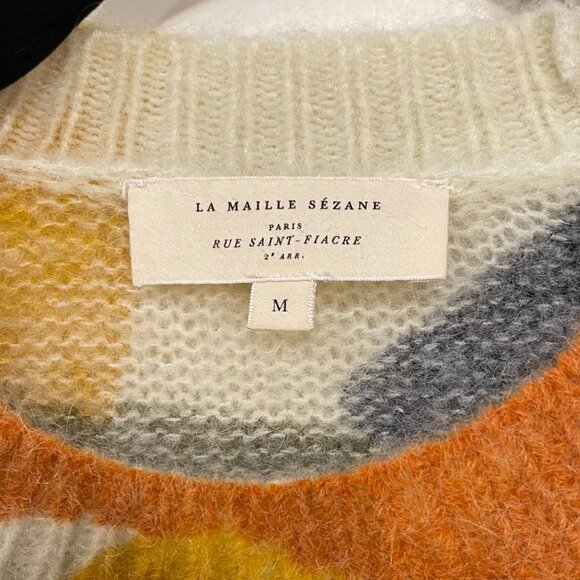 Like New Sezane Nahla Retro Leaf Mohair Wool Sweater Synergy Print Medium - Picture 6 of 8